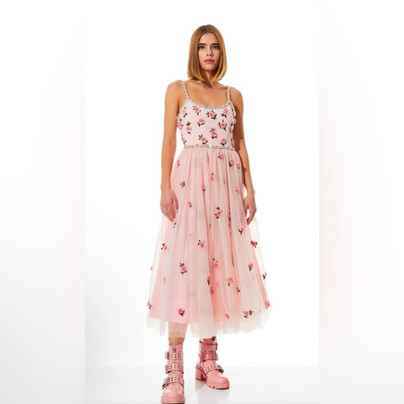 Alice + Olivia Lupita Crystal Strap Embellished Tulle Gown - Picture 1 of 12